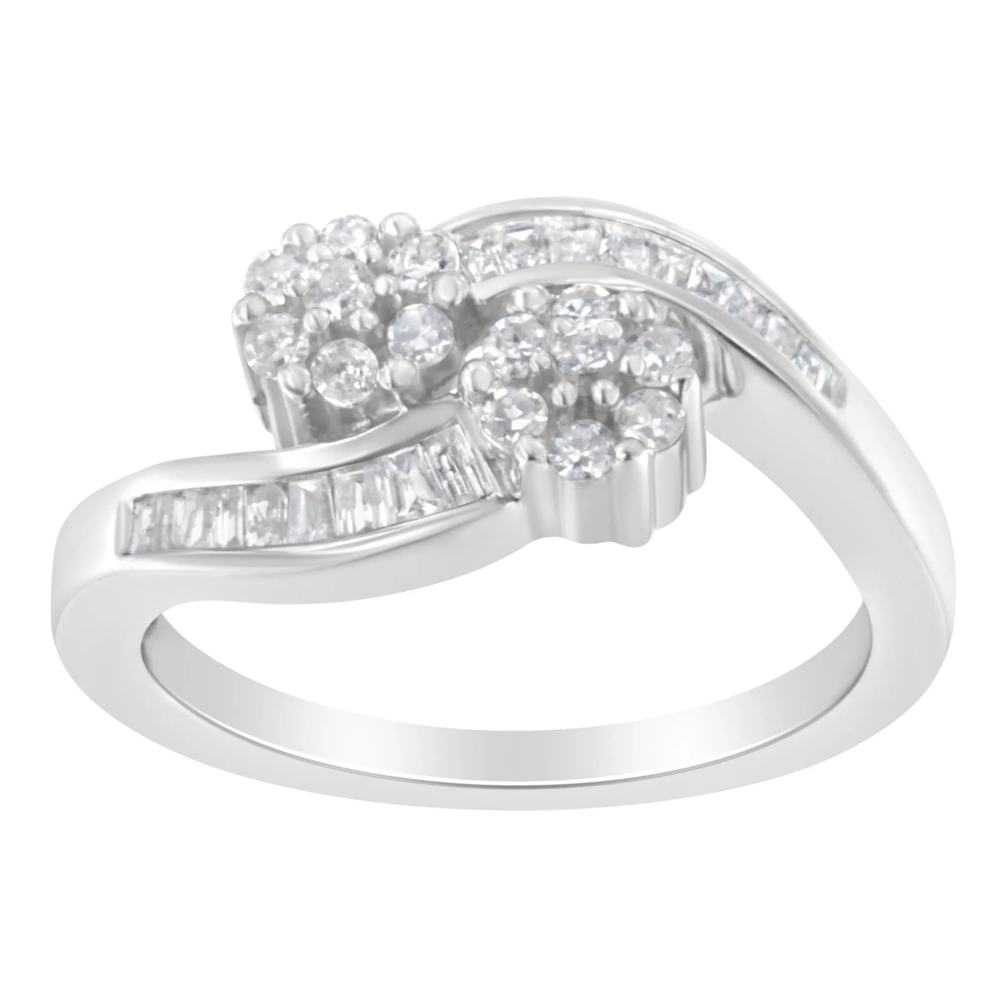 14K White Gold Round and Baguette Diamond Bypass Ring (1/2 cttw, H-I Color, I1-I2 Clarity) sold by Zulily product image thumbnail 4