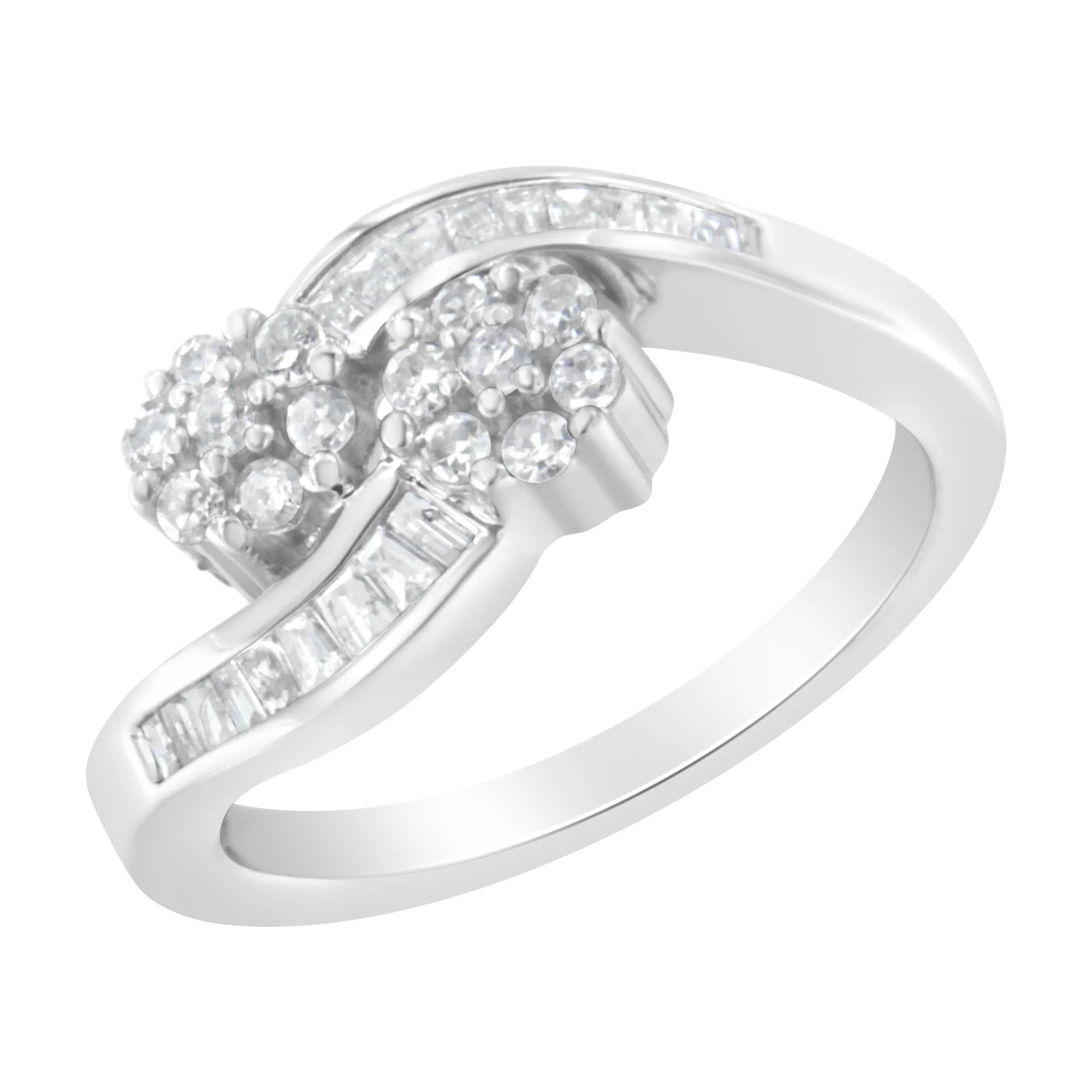 14K White Gold Round and Baguette Diamond Bypass Ring (1/2 cttw, H-I Color, I1-I2 Clarity) sold by Zulily