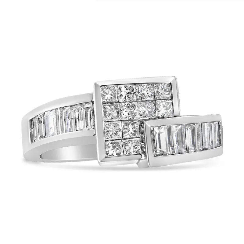 14K Gold 1 1/2 Cttw Channel-Set Princess and Baguette-Cut Diamond Bypass Ring Band (G-H Color, SI2-I1 Clarity) made by Zulily