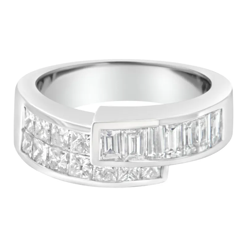 14K White Gold 2.0 Cttw Channel-Set Princess and Baguette-Cut Diamond Bypass Ring Band (G-H Color, SI1-SI2 Clarity) made by Zulily