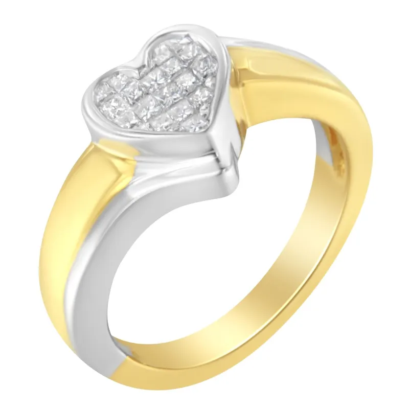 14K Two-Toned Gold Princess-Cut Diamond Heart Promise Ring (1/4 Cttw, H-I Color, I1-I2 Clarity) made by Zulily