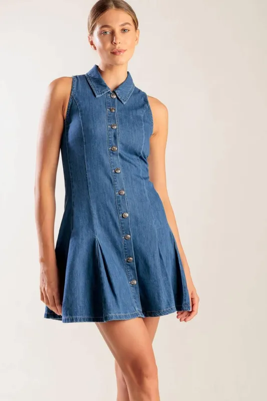 Where I Want to Be Denim Mini Dress made by Flying Tomato