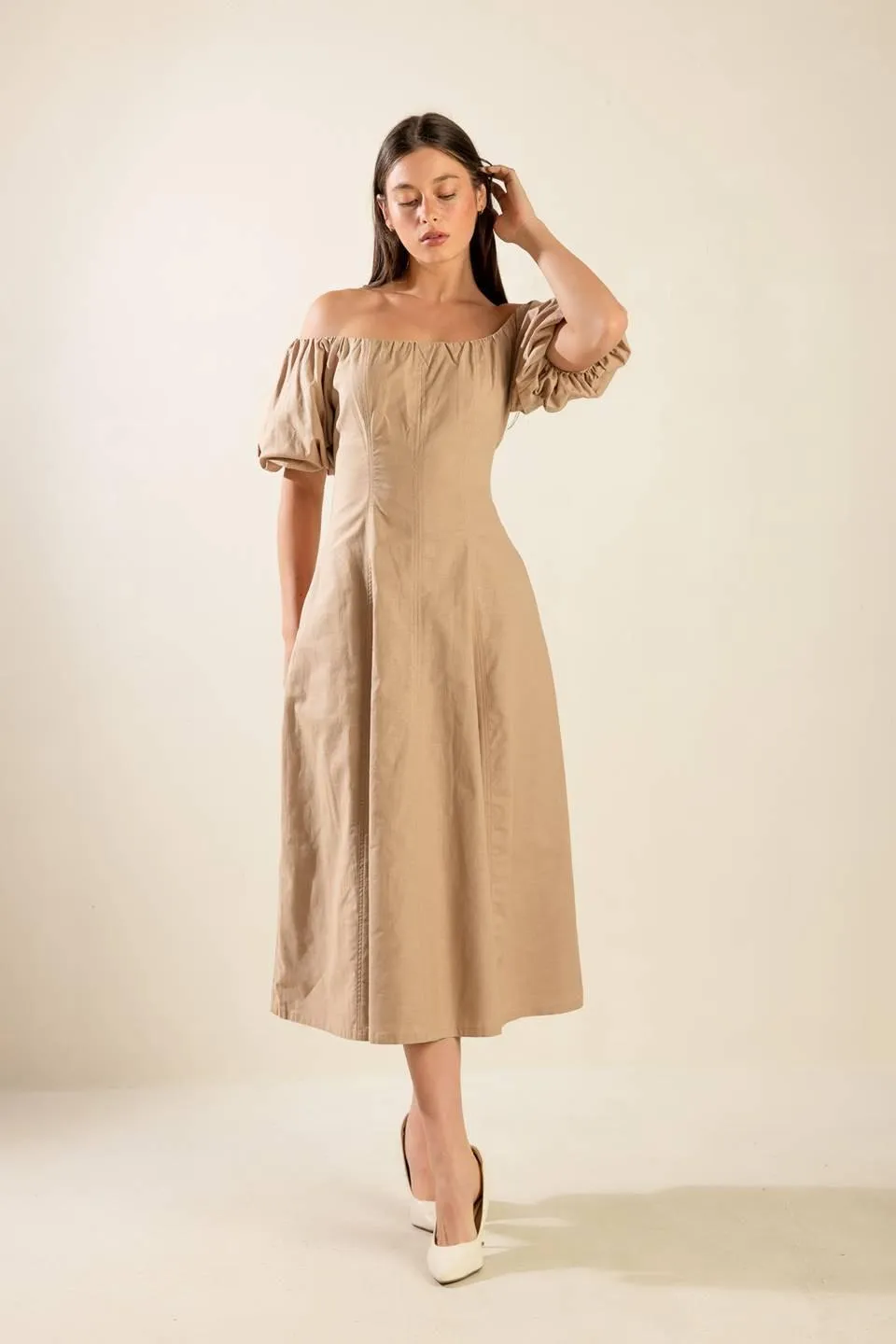 Protecting My Peace Taupe Woven Midi Dress sold by Zulily product image thumbnail 5