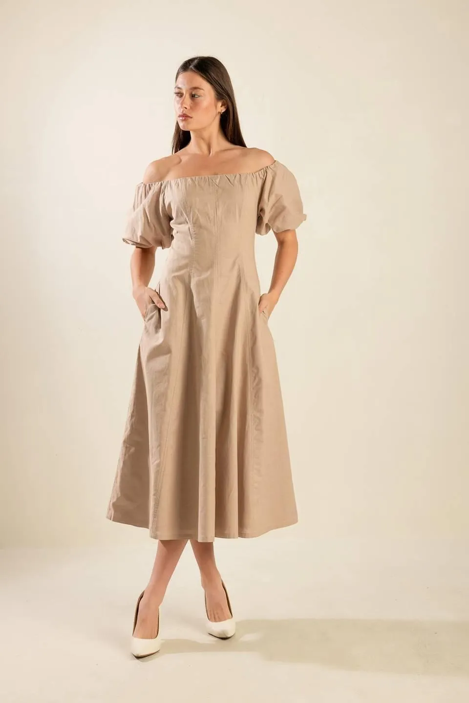 Protecting My Peace Taupe Woven Midi Dress sold by Zulily product image thumbnail 3