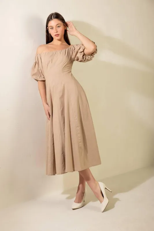 Protecting My Peace Taupe Woven Midi Dress made by Flying Tomato