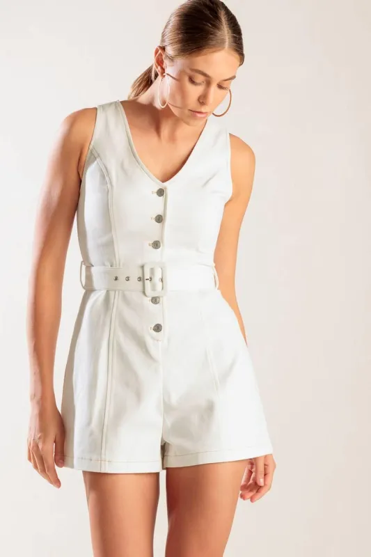 Take the Lead White Woven Romper made by Flying Tomato