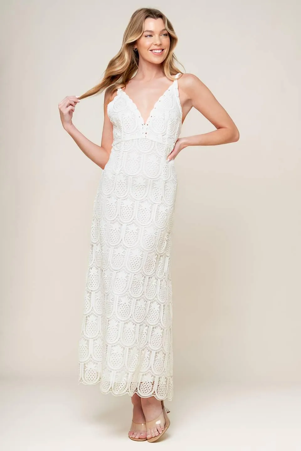 Loving Mentality White Woven Lace Midi Dress sold by Zulily product image thumbnail 4