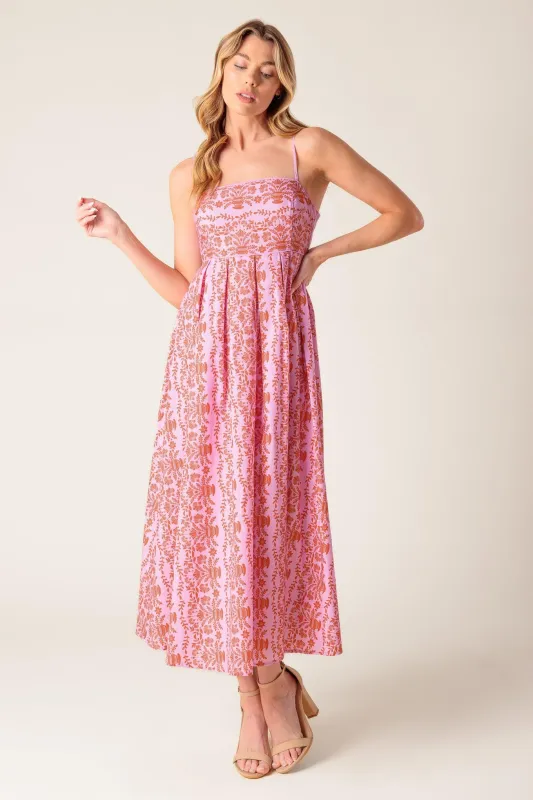 The Evette Pink Woven Midi Dress made by Flying Tomato