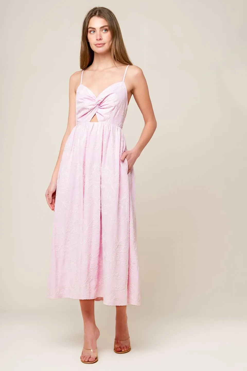 Along the Shore Pink Woven Midi Dress sold by Zulily