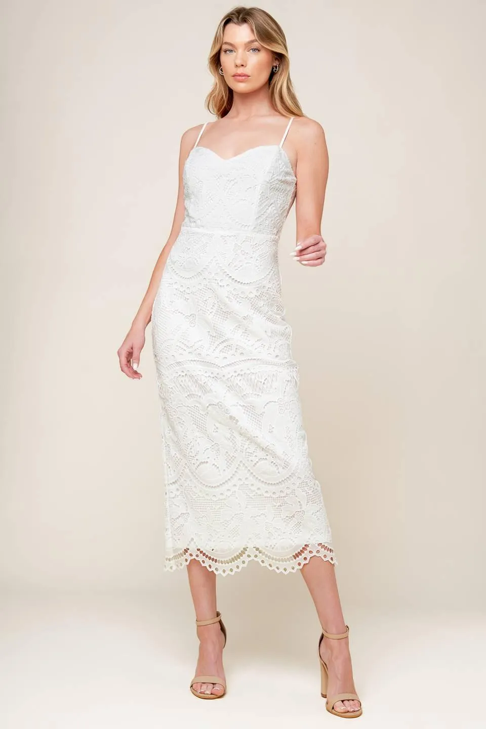 The Josephine Off White Woven Midi Dress sold by Zulily product image thumbnail 4