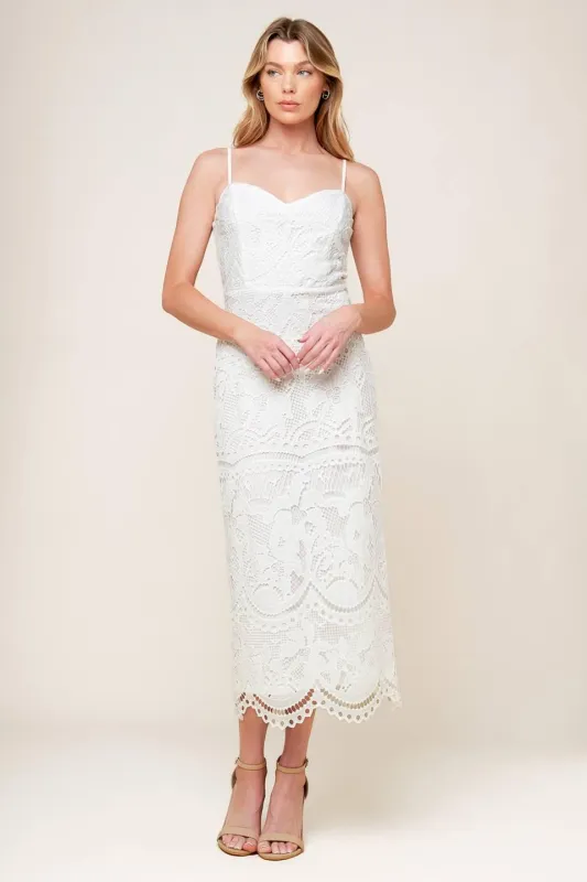 The Josephine Off White Woven Midi Dress made by Flying Tomato