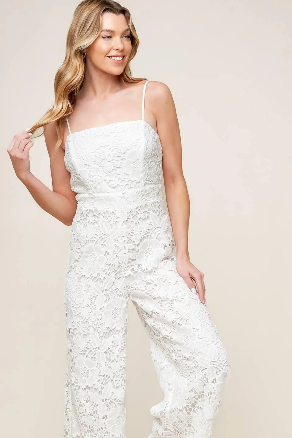 Just Enough Off White Woven Lace Jumpsuit sold by Zulily product image thumbnail 4