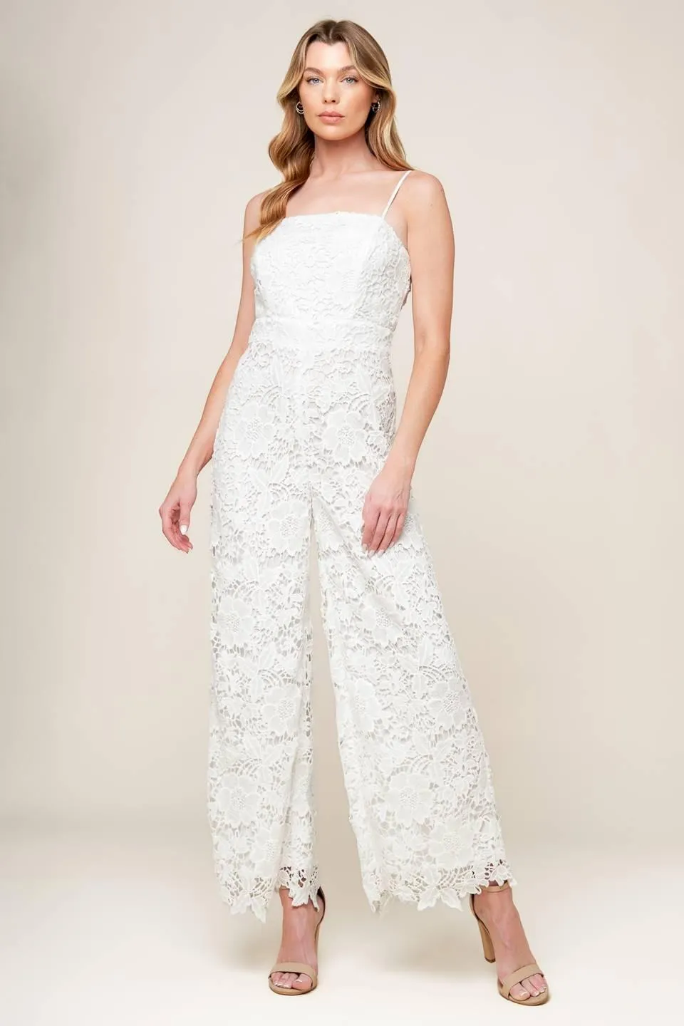 Just Enough Off White Woven Lace Jumpsuit sold by Zulily
