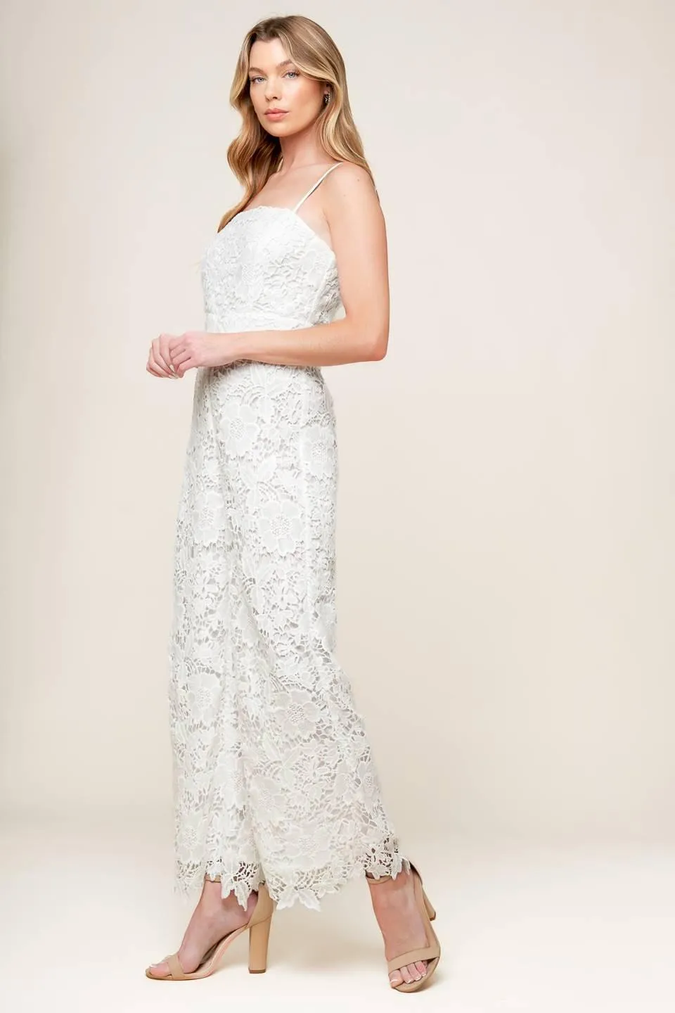 Just Enough Off White Woven Lace Jumpsuit sold by Zulily product image thumbnail 5