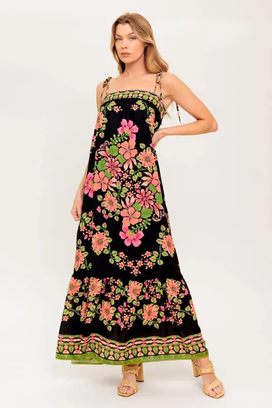 Summer Glow Black Woven Maxi Dress made by Flying Tomato