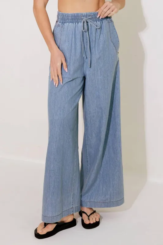 Riverside Sips Light Indigo Chambray Pants made by Flying Tomato