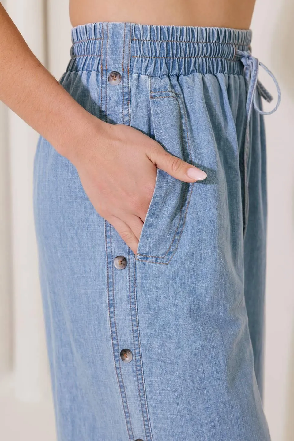 Riverside Sips Light Indigo Chambray Pants sold by Zulily product image thumbnail 2
