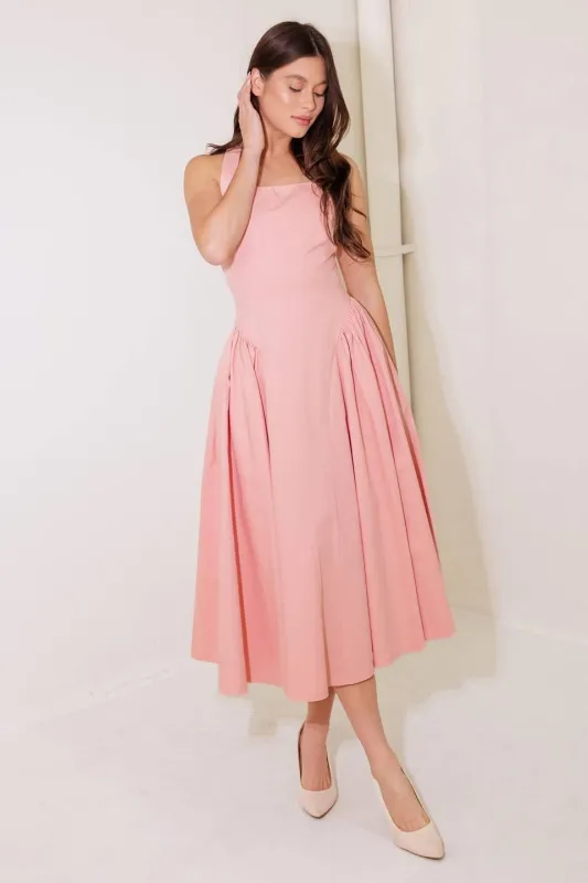 Caught in the Rain Pink Woven Midi Dress made by Flying Tomato