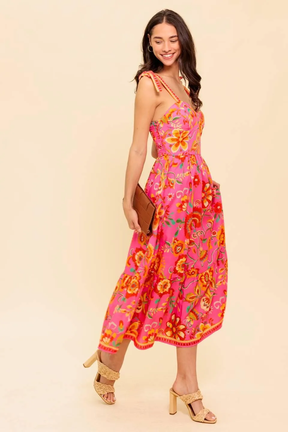 Garden Gathering Pink Woven Midi Dress sold by Zulily product image thumbnail 3