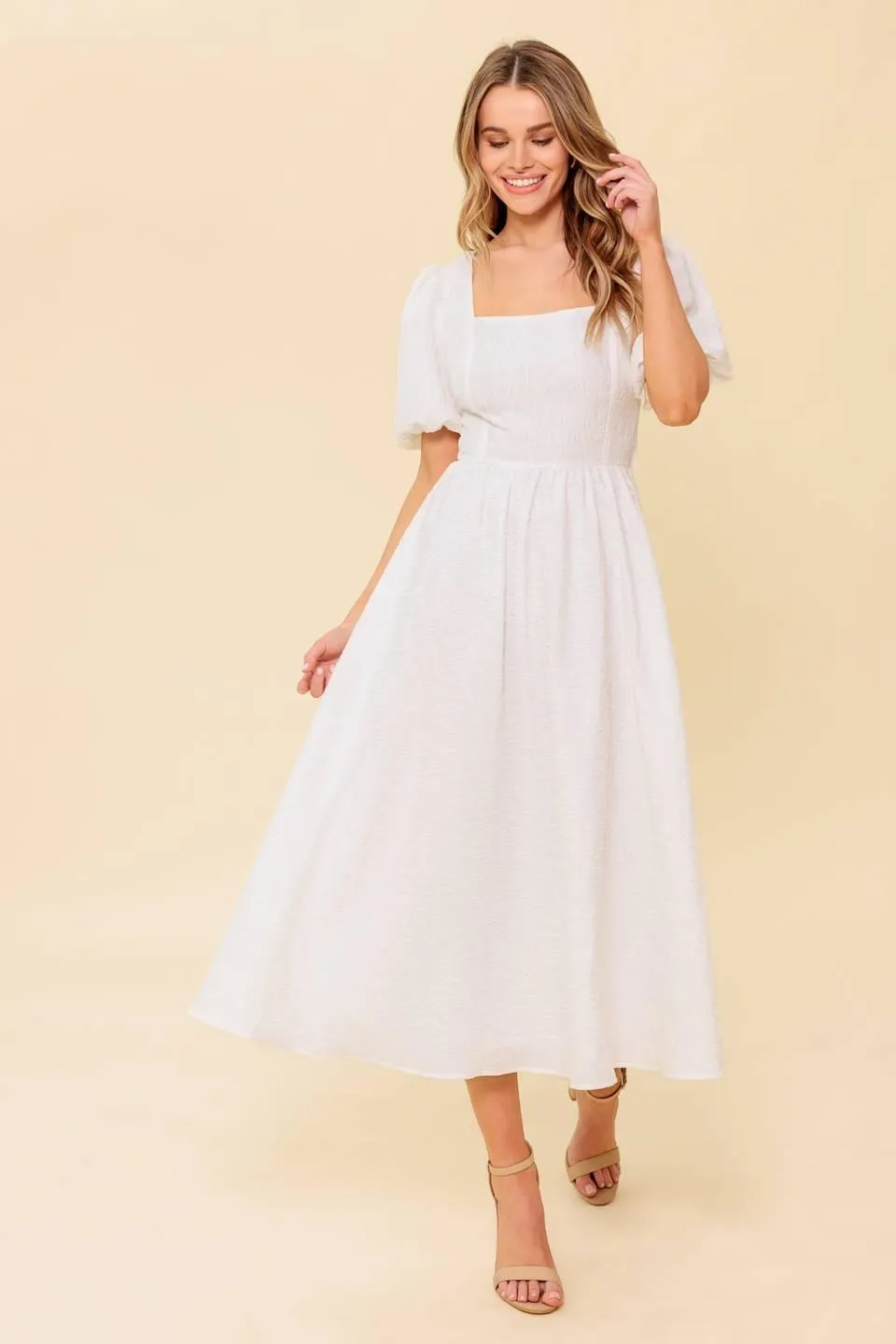 Sleek Dedication Ivory Woven Mdi Dress sold by Zulily