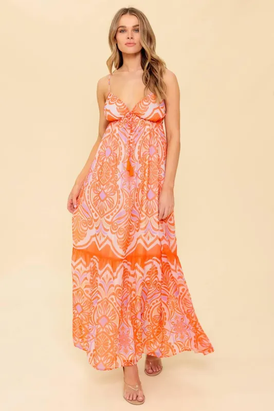 Romance Language Coral Woven Maxi Dress made by Flying Tomato
