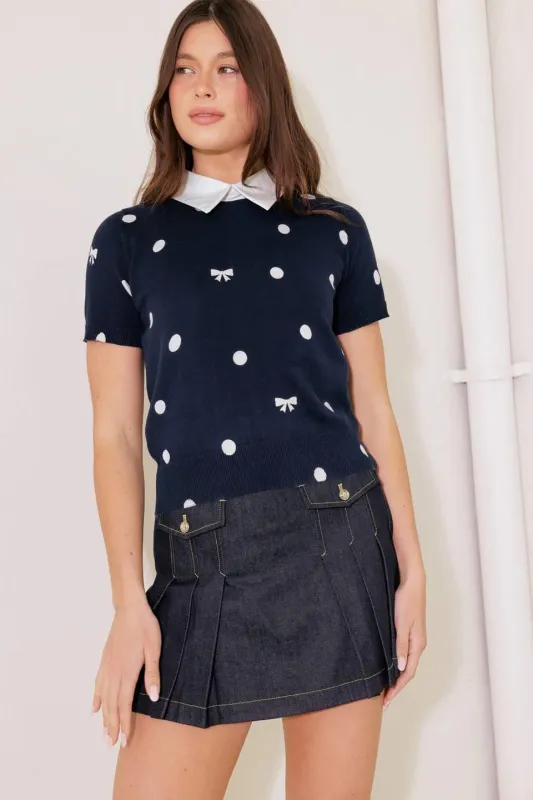 Sidewalk Café Navy Sweater Knit Top made by Flying Tomato