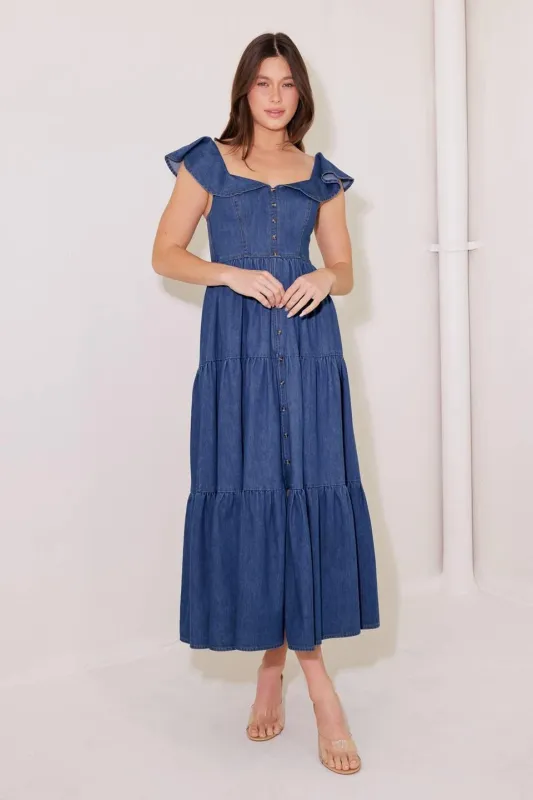 Once Upon a Time Denim Blue Midi Dress made by Flying Tomato