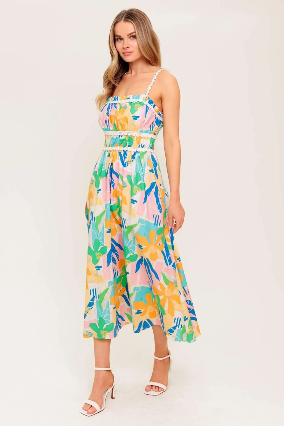 Sunlit Garden Pink Blue Woven Midi Dress sold by Zulily product image thumbnail 5