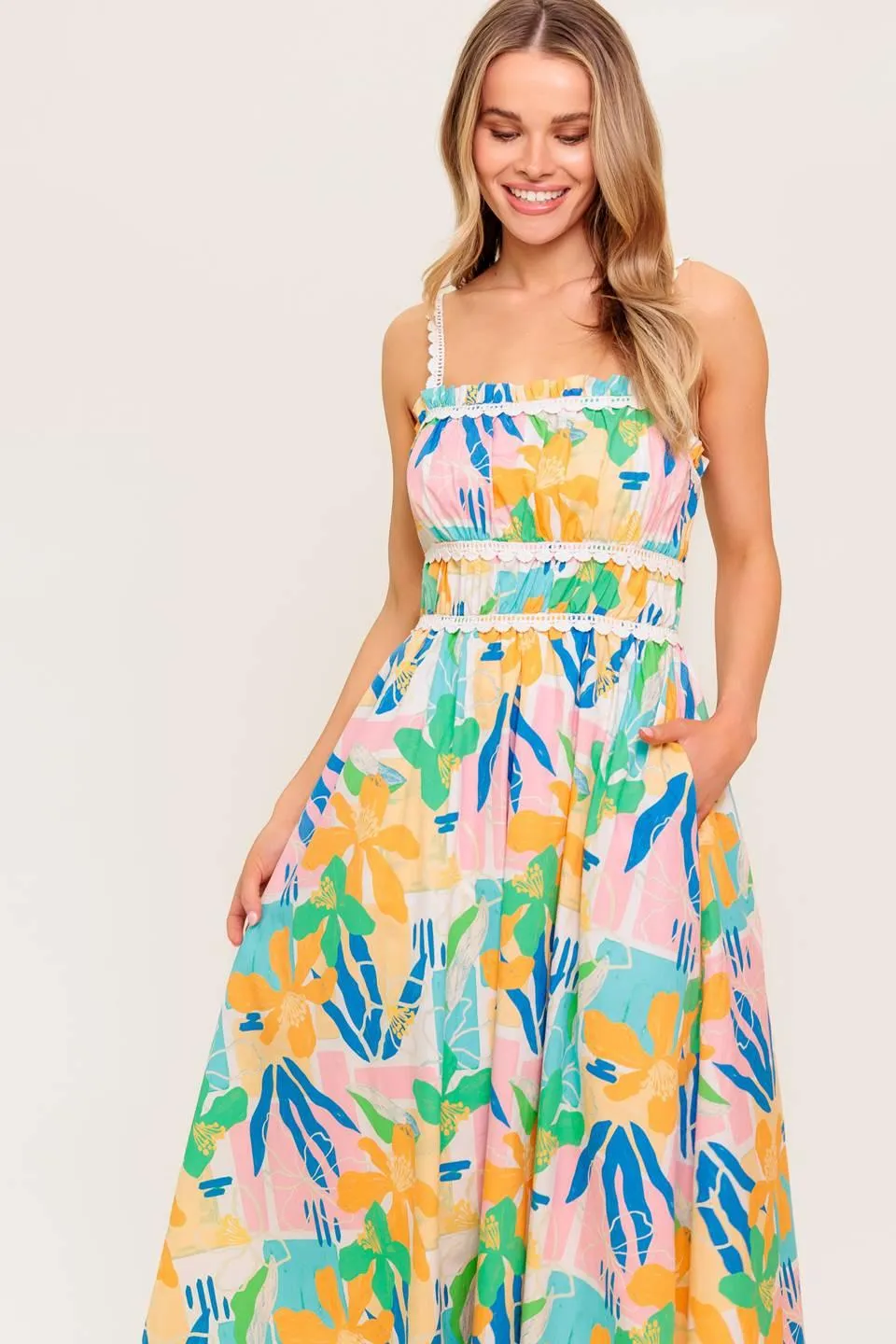 Sunlit Garden Pink Blue Woven Midi Dress sold by Zulily product image thumbnail 2