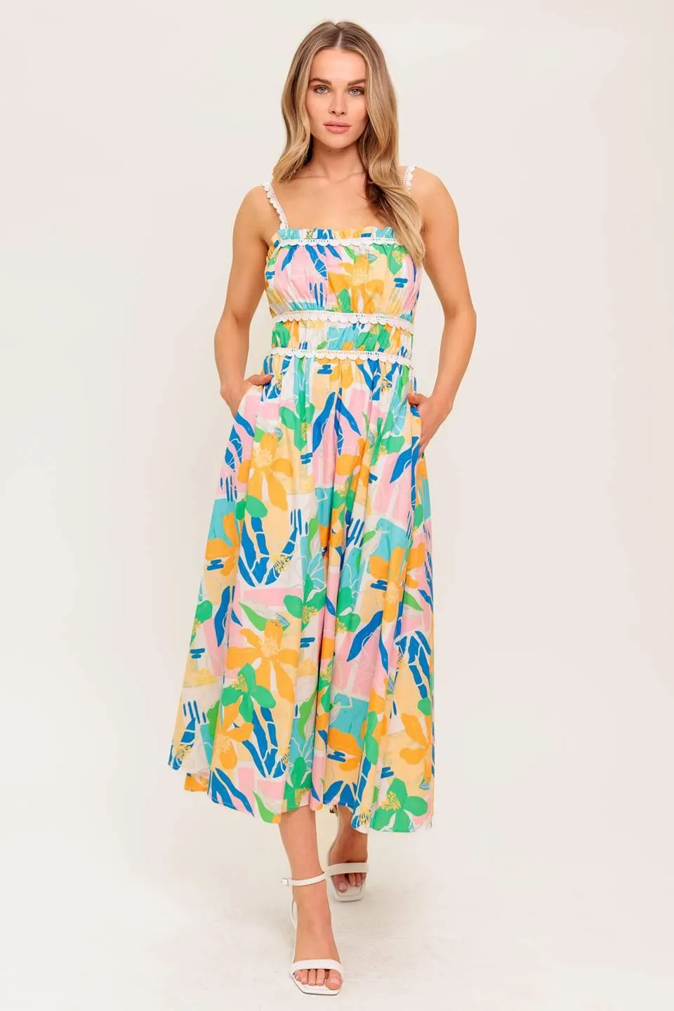 Sunlit Garden Pink Blue Woven Midi Dress sold by Zulily product image thumbnail 3