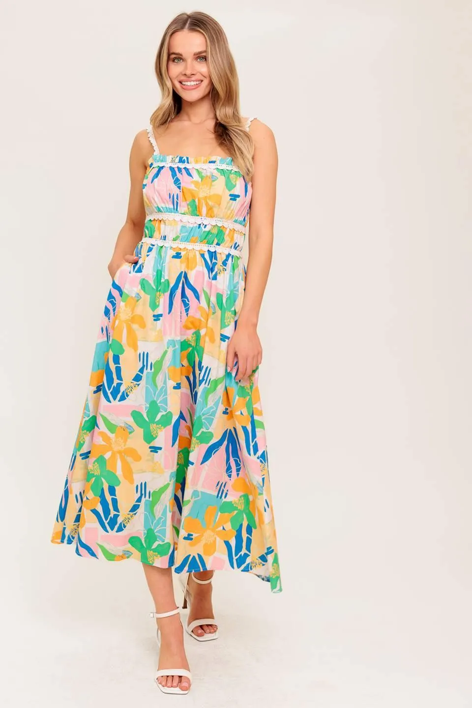 Sunlit Garden Pink Blue Woven Midi Dress sold by Zulily product image thumbnail 4
