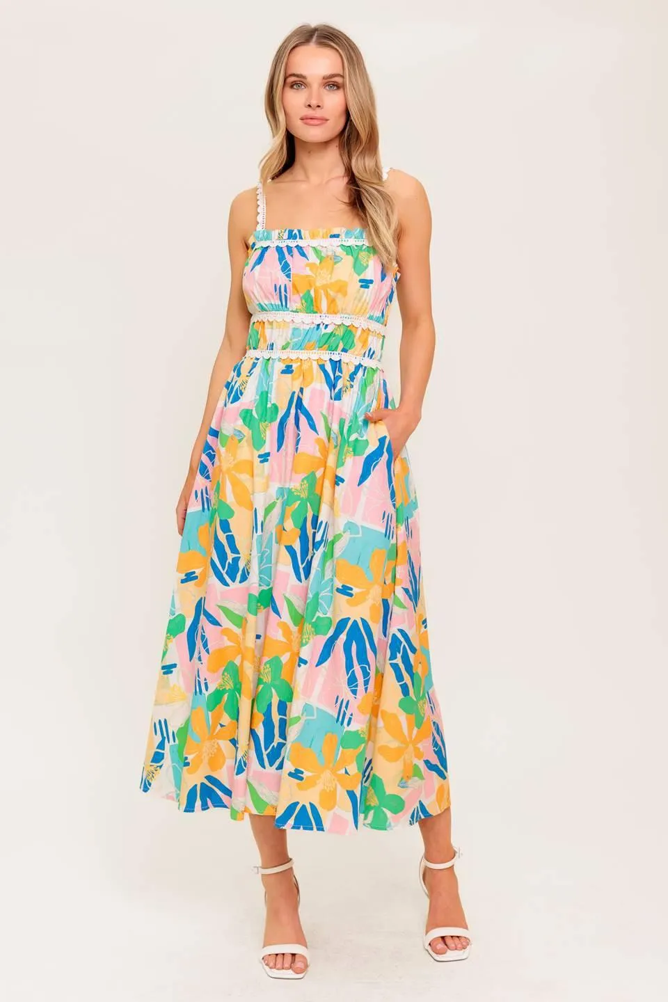 Sunlit Garden Pink Blue Woven Midi Dress sold by Zulily
