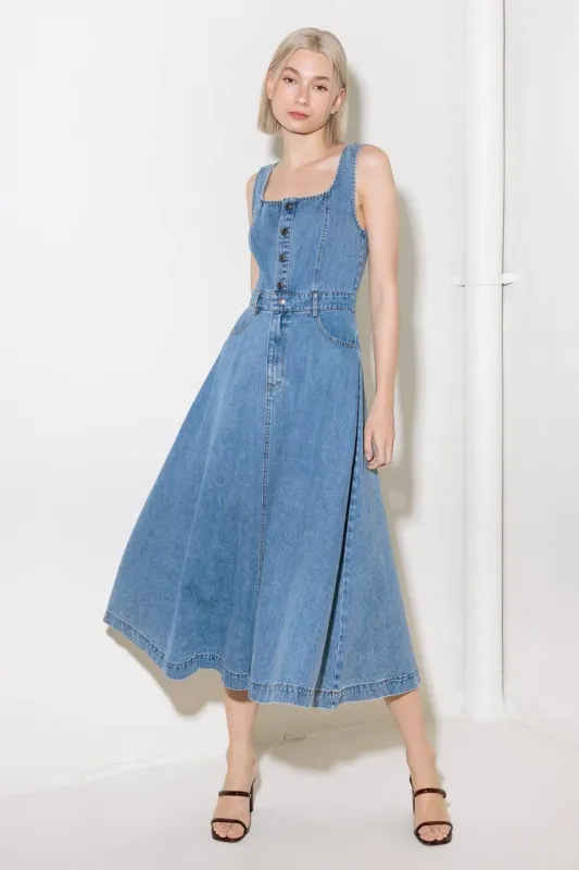 Softly Romantic Denim Midi Dress made by Flying Tomato