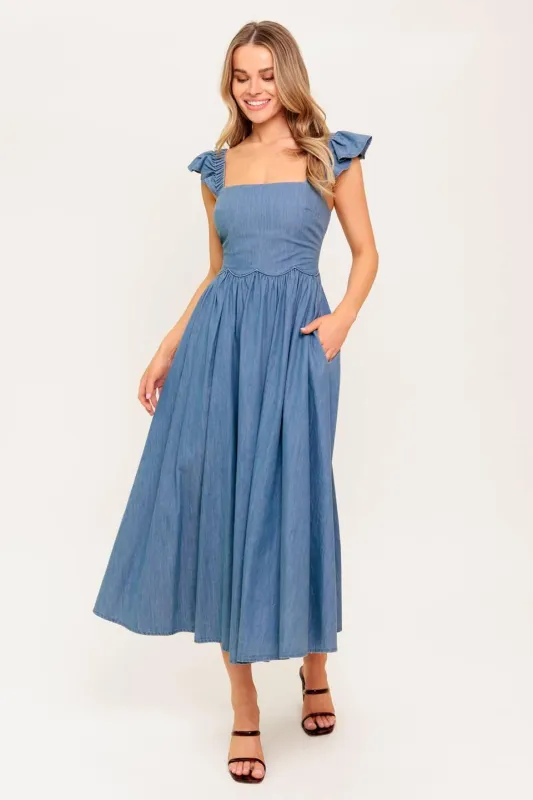 Driftwood Petal Chambray Midi Dress made by Flying Tomato