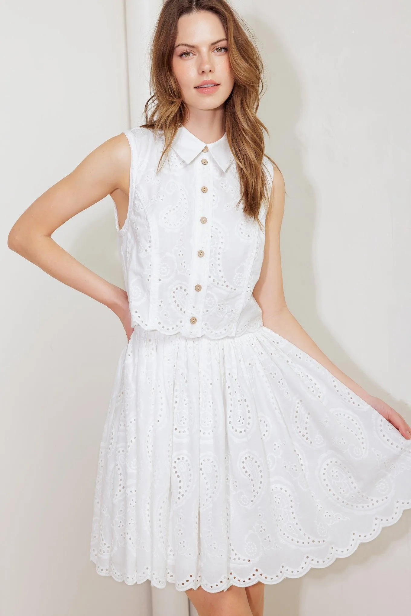 Leaf Kiss White Woven Eyelet Mini Dress sold by Zulily