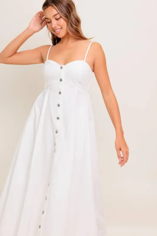 Nature’s Touch White Woven Midi Dress made by Flying Tomato