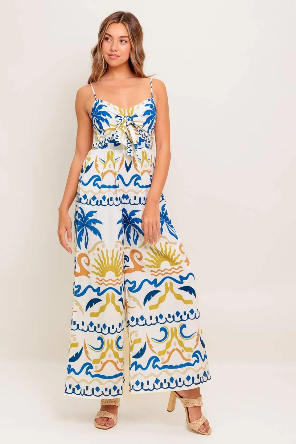 Vacay Glow Ivory Blue Woven Jumpsuit sold by Zulily product image thumbnail 4
