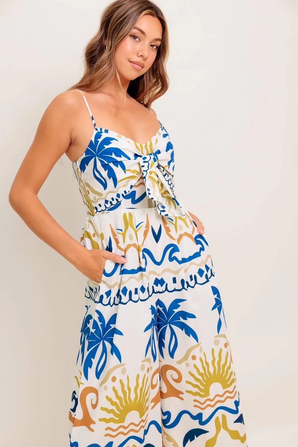 Vacay Glow Ivory Blue Woven Jumpsuit sold by Zulily product image thumbnail 5