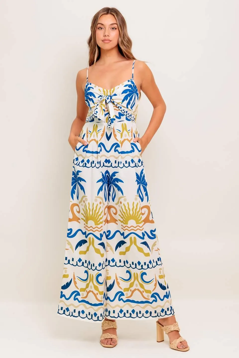 Vacay Glow Ivory Blue Woven Jumpsuit sold by Zulily product image thumbnail 3
