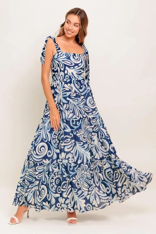 Island Serenade Navy Woven Maxi Dress made by Flying Tomato