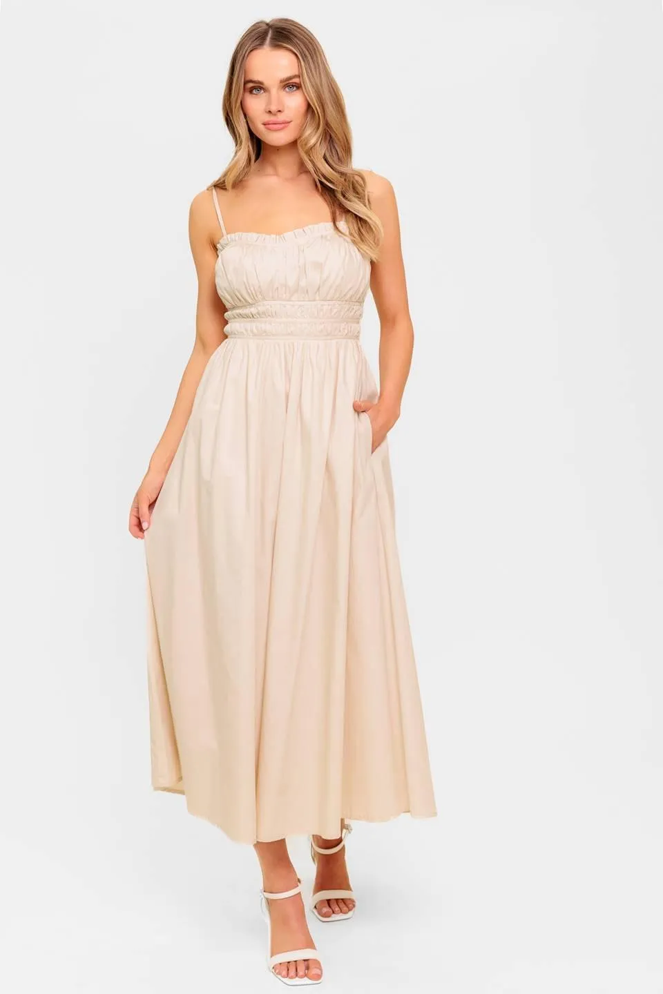 Honey Sunset Cream Woven Midi Dress sold by Zulily