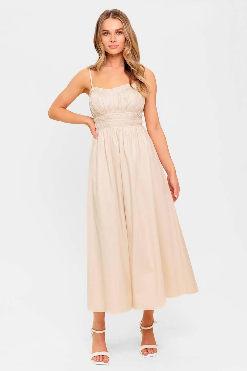 Honey Sunset Cream Woven Midi Dress sold by Zulily product image thumbnail 5