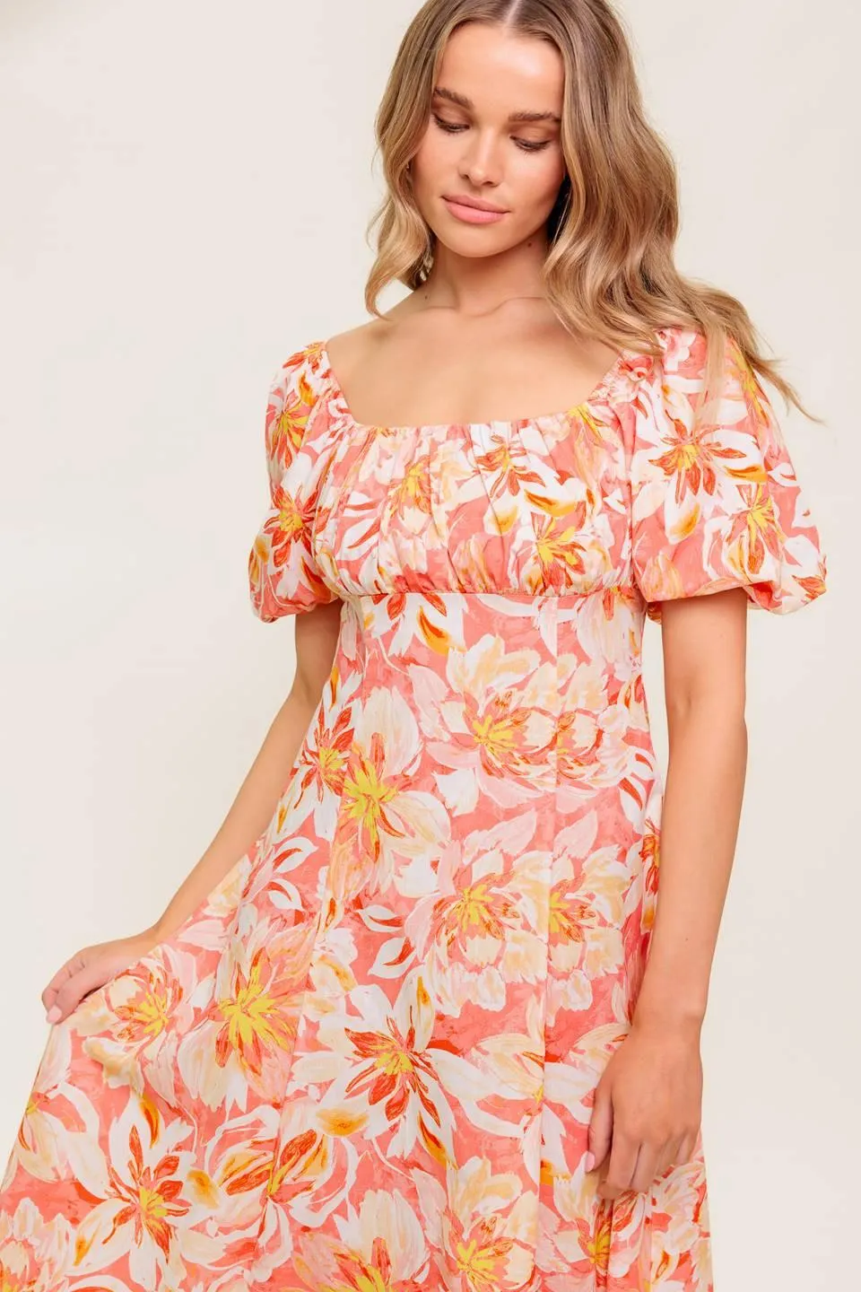 Ocean Florals Coral Woven Midi Dress sold by Zulily product image thumbnail 5