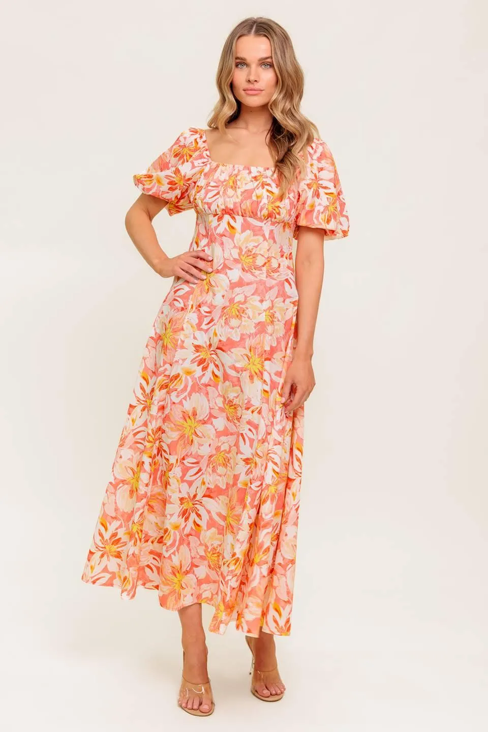 Ocean Florals Coral Woven Midi Dress sold by Zulily product image thumbnail 3