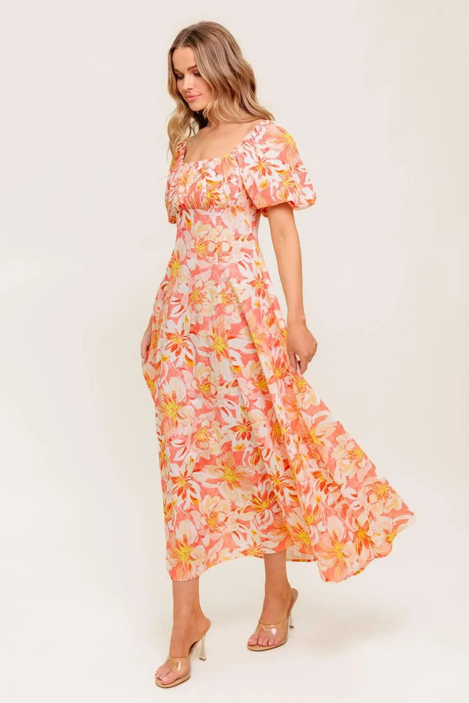 Ocean Florals Coral Woven Midi Dress sold by Zulily product image thumbnail 4