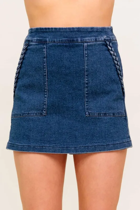Moonlight Embrace Medium Indigo Denim Skort made by Flying Tomato