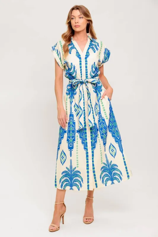 Softly Spoken Blue Woven Midi Dress made by Flying Tomato