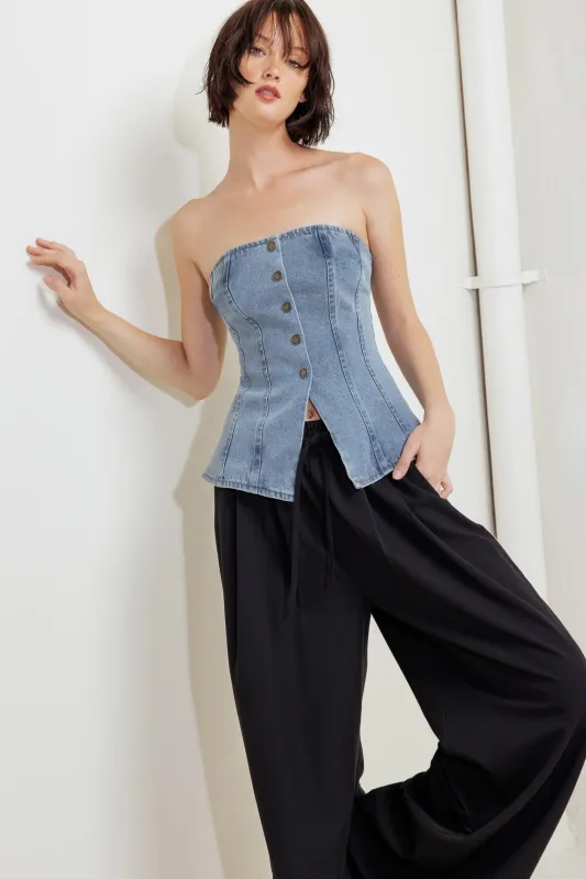Stitched Silhouette Denim Top made by Flying Tomato