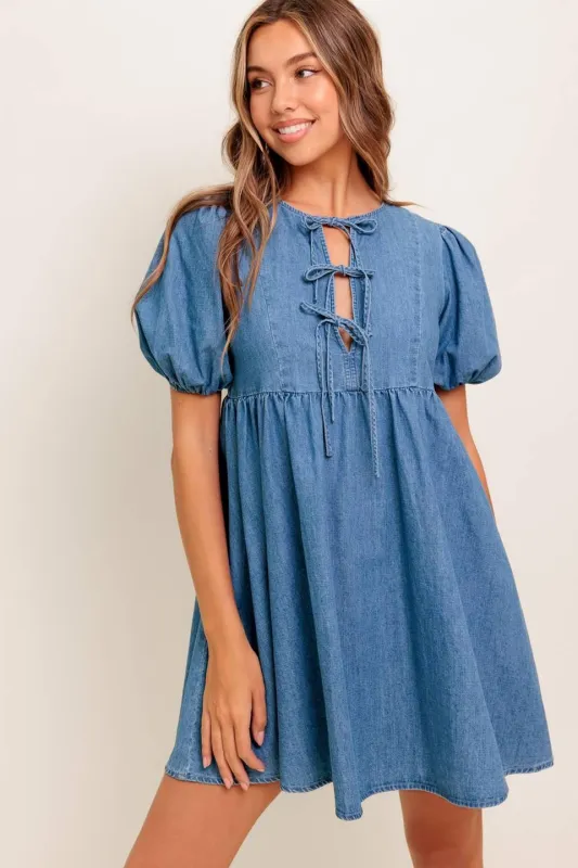 Sunset Getaway Denim Mini Dress made by Flying Tomato