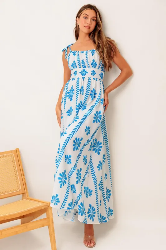 Blue Noir Floral Woven Maxi Dress made by Flying Tomato